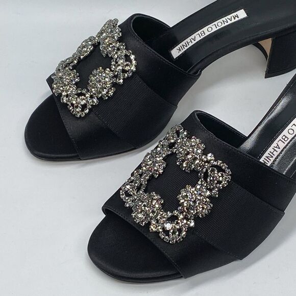 Manolo Blahnik Martanew 50MM Embellished Satin Mules size 37.5 - Picture 6 of 14